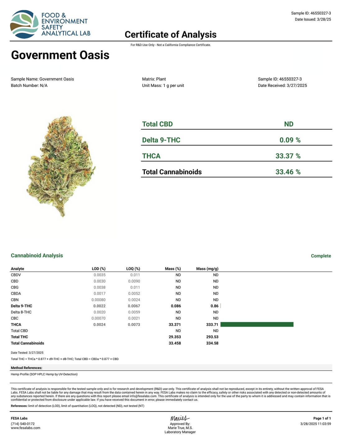 GovernMint Oasis THCa COA