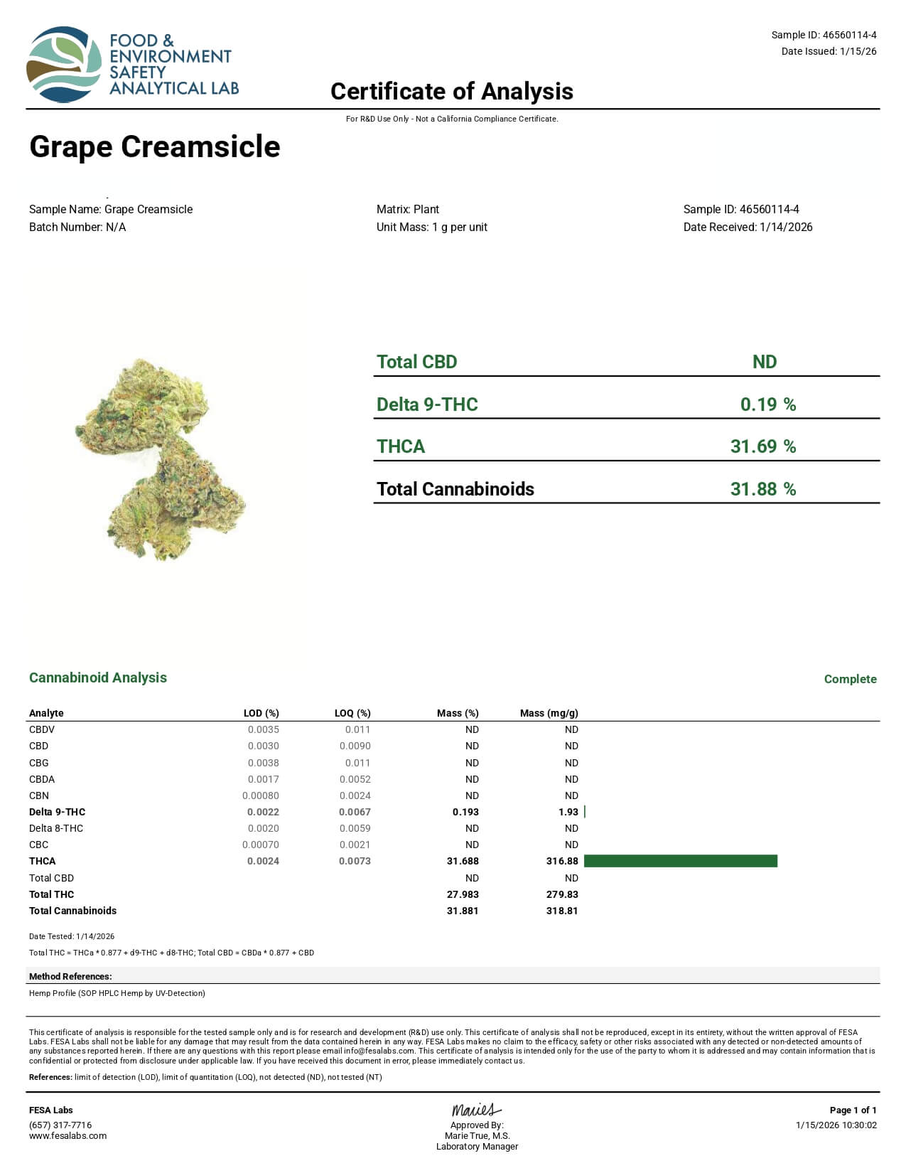 Grape Creamsicle THCa COA