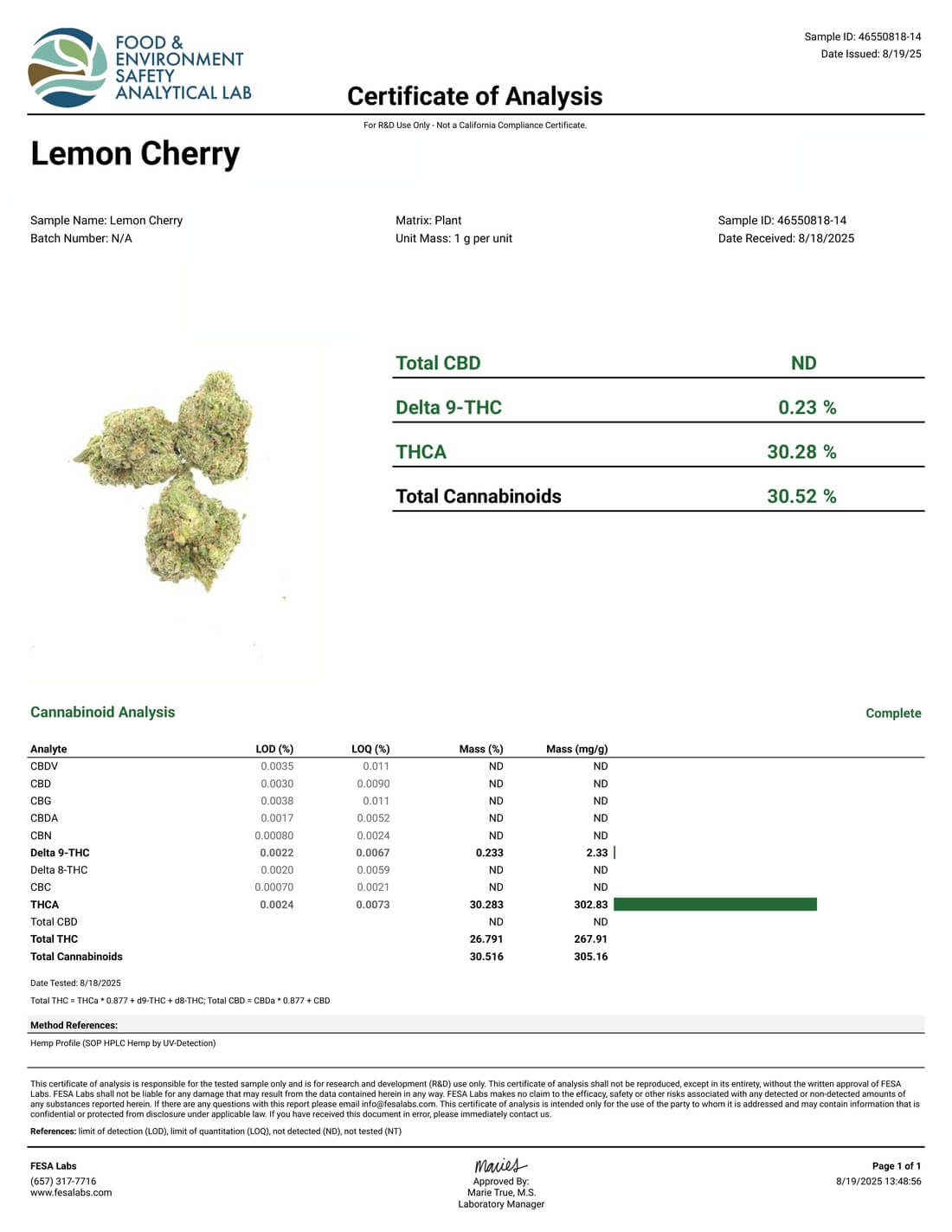 Lemon Cherry Sherbert THCa COA